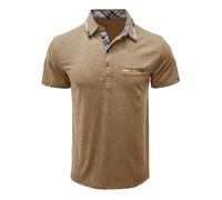 MakingDa Polo Homme Manches Courtes Carreau Poche sur la Poitrine Boutons Slim Fit L'été Golf Tennis Shirts Walking Sport Léger Retro Classique Casual Travail Essentiel Chemise Kaki L