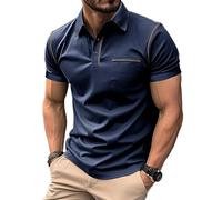 MakingDa Polos Homme Manches Courtes Fausses Poches Col en V Muscle Boutons Uni Été Elasthane Coupe ajustée Golf Coures Hauts pour Classique Doux Léger Décontracté Sportifs Ado T Shirt Bleu XXL