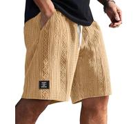 MakingDa Short d'été pour homme, poches droites, taille élastique, cordon de serrage, coupe droite, léger, sport, décontracté, en jacquard, kaki, XXL
