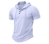 MakingDa Sport Manches Courtes Hoodie Hommes Fashion Training Fitness Pull Hoodie Bouton Muscle fit Summer Sweatshirt Light Hip hop Running Boxe Trekking Sport t - Shirt à Capuche Blanc XXL