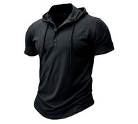MakingDa Sport Manches Courtes Hoodie Hommes Fashion Training Fitness Pull Hoodie Bouton Muscle fit Summer Sweatshirt Light Hip hop Running Boxe Trekking Sport t - Shirt à Capuche Noir XXL