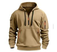 MakingDa Sweat A Capuche Homme Felpa Chaud Polaire 1/4 Zippé Poches Hoodie Pull Haut de Survetement Ado Hood Manches Longues Sweatshirt Hiver Sudadera Kaki M