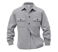 MakingDa Veste-Chemise Chaude pour Homme Doublée de Polaire Hiver Col à Revers Épais Surchemise avec Poches, gris, L