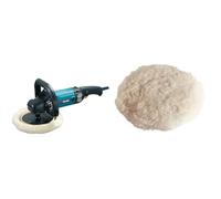 Makita 9237CB Ponceuse Polisseuse à Disque 1200 W Ø 180 mm & Silverline 107974 Bonnet de polissage auto-agrippant en laine d'agneau 180 mm