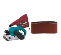 Makita 9403 Ponceuse à Bande Limage 100mm 1200W & P-36924 Ceinture abrasive 100 x 610 MM Taille du grain K120, 5 ceintures, Rouge