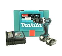 Makita BHP 458 RFE 18 V Li-Ion Perceuse-visseuse à percussion sans fil + 2x Batteries BL1830 B+ Chargeur + Coffret
