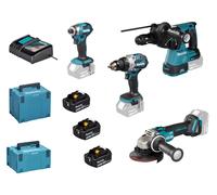 MAKITA Coffret d'outils sans fil DGA504+DHR243+DHP489+DTD173 Li-ion LXT 18V/5.0Ah DLX4195JX1