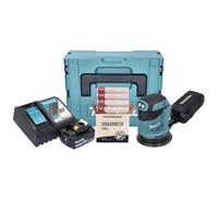 Makita DBO180RT1J Ponceuse excentrique sans fil 125mm 18V + 1x Batterie 5 0Ah + Chargeur + Coffret Makpac + 1x Set de ponçage