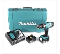 Makita DHP 453 RFE Perceuse visseuse à percussion sans fil 18 V + 2x Batteries BL 1830 3,0 Ah + Chargeur DC18RC + Coffret de transport