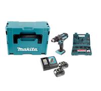 Makita DHP 482 RTJ - Perceuse à percussion sans fil 18 V Li-Ion dans Makpac + 2 batteries 5,0 Ah + chargeur + Makita B-53811 jeu d'embouts et de forets 100 pièces