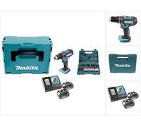Makita DHP 482 RTJ - Perceuse à percussion sans fil 18 V Li-Ion dans Makpac + 2 batteries 5,0 Ah + chargeur + Makita B-53811 jeu d'embouts et de forets 100 pièces
