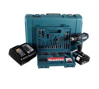Makita DHP 482 STK Perceuse-visseuse à percussion sans fil 18V 62Nm + 1x Batterie 5,0Ah + Chargeur + 100x pièces Ensemble Foret + Coffret de transport