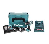 Makita DHP 484 RTJ 18V Brushless Li-Ion Perceuse-visseuse à percussion sans fil + Coffret de transport Makpac + 2x Batteries 5,0 Ah + Chargeur + 100 pièces de Faises et Trépans pour perceuse Makita B-