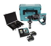 Makita DHR 202 RTJ Marteau combiné sans fil 18 V SDS-Plus en Makpac + 2x batterie 5,0 Ah + chargeur DC18RC + D-42444 SDS-Plus Jeu de forets-burineurs 17 pièces en coffret aluminium