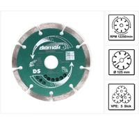 Makita Diamak 125 mm 5 pces ( 5x D-61139 ) Disque diamant pour pierre, béton prise 22,23 mm