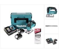 Makita DJV 182 RTJ Scie sauteuse sans fil 18V Brushless 26mm + Coffret Makpac + 2x Batteries BL1850B 5,0 Ah + Chargeur DC18RC + 5 Pièces Lames de scie Makita L-2 pour Bois ( A-86309 )