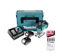 Makita DJV 182 RTJ Scie sauteuse sans fil 18V Brushless 26mm + Coffret Makpac + 2x Batteries BL1850B 5,0 Ah + Chargeur DC18RC + 5 Pièces Lames de scie Makita L-2 pour Bois ( A-86309 )