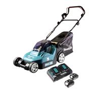 Makita DLM 432 PF2 Tondeuse à gazon sans fil 36 V ( 2x 18 V ) 43 cm sans balais + 2x batterie 3,0 Ah + double chargeur