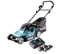 Makita DLM 432 PG4 Tondeuse à gazon sans fil 36 V (2x 18 V) 43 cm brushless + 4x Batteries 6.0 Ah + Chargeur double