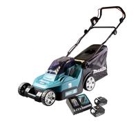 Makita DLM 432 RG2 tondeuse à gazon sans fil 36 V ( 2x 18 V ) 43 cm sans balai + 2x batterie 6,0 Ah + chargeur + chargeur de batterie