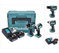 Makita DLX 2289 TJ Combo Kit 18 V, Perceuse-visseuse sans fil DDF 485 + Visseuse à chocs sans fil DTD 153 + 2x Batteries rechargeables 5,0 Ah + Chargeur + Makpac