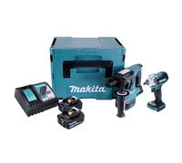 Makita DLX 2372 TJ Kit combiné marteau perforateur sans fil DHR 242 + visseuse à choc sans fil DTW 300 + 2x batterie 5,0 Ah + chargeur + Makpac