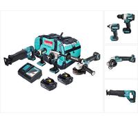 Makita DLX 4157 TX1 Kit combiné batterie 18 V DDF 486 + DGA 504 + DJR 187 + DTD 153 + 2x batterie 5,0 Ah + chargeur + sacoche