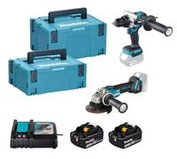 MAKITA DLX2552TJ, Kit Combo 18 V avec perceuse DHP492 et meuleuse DGA504, 2 batteries 5,0 Ah, Mallettes Makpac