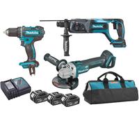 MAKITA Li-ion LXT 18V ensemble batterie machine/meuleuse DGA504 + marteau DHR241 + tournevis DDF482/DLX3078TX1