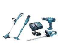 Makita DLX4093 Kit de débroussailleuse à hérisson/Combi/aspirateur, 18 V, Bleu/Noir