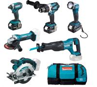 Makita DLX6046 Set sans fil DGA452Z + DHP458Z + DJR186Z + DML802 + DSS610Z + DTD152Z + 195