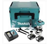 Makita DRT 50 RFJ 18 V Li-Ion Affleureuse plaque de plâtre sans fil Brushless avec boîtier Makpac + 2x Batteries BL 1830 3,0 Ah + Chargeur DC18RC