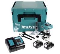 Makita DRT 50 RMJ X2 18 V Li-Ion Affleureuse plaque de plâtre sans fil Brushless avec boîtier Makpac + 2x Batteries BL 1840 4,0 Ah + Chargeur DC18RC