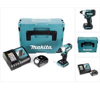 Makita DTD 155 RT1J Visseuse à percussion sans fil 18 V Brushless + Coffret de transport MAKPAC + 1x Batterie BL1850 5,0 Ah + Chargeur DC 18 RC
