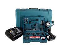 Makita DTD156STK Visseuse à percussion sans fil 155Nm 18V 1/4" + 1x Batterie 5,0Ah + Chargeur + Coffret + Set de forêts et d'embouts, 100 pcs.
