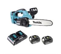 Makita DUC 302 30cm Tronçonneuse d'élagage sans fil avec 2 x 18 V = 36 V de Puissance + 2x Batteries BL 1850 + Chargeur DC 18 RD