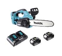 Makita DUC 302 PF2 Tronçonneuse d'élagage sans fil 30 cm 36V ( 2x18V ) + 2x Batteries 3,0 Ah + Double chargeur