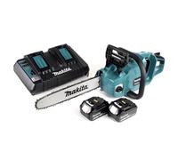 Makita DUC 353 PG2 Tronçonneuse à chaîne sans fil 36V ( 2x18V ) Brushless 35 cm + 2x 6,0 Ah batterie + chargeur double