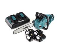 Makita DUC 353 PM4 Tronçonneuse à chaîne sans fil 36V ( 2x18V ) Brushless 35 cm + 4x 4,0 Ah batterie + chargeur double