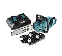 Makita DUC 355 PG4 Tronçonneuse à chaîne sans fil 36V ( 2x18V ) Brushless 35 cm + 4x 6,0 Ah batterie + chargeur double