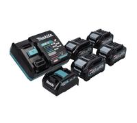 Makita Kit de démarrage batterie 40 V max + 4x Batteries BL 4025 2,5 Ah (4x 191B36-3) + Chargeur (191E07-8) + Adaptateur 18V (191C10-7)
