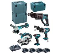 MAKITA Kit DLX5039PTJ (DHP458 DHR202 DGA504 DSS610 DTD152 4 x 5,0 Ah DC18RD MAKPAC 3 2 x MAKPAC 4)