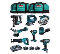 MAKITA Kit MK801 (DDF482 + DHR171 + DGA504 + DTD152 + DJV182 + DSS610 + DJR186 + DBO180 + 3 x 5,0 Ah + DC18RD + 2 x LXT600)