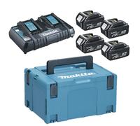 MAKITA Li-ion LXT 18V set 4 pcs BL1850B+1 pc Double chargeur DC18RD+1 pc Makpac 197626-8