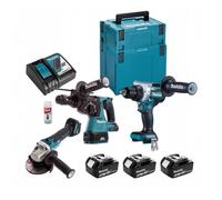 Lot 3 outils 18V - perceuse visseuse DDF486 + perfo-burineur DHR243 + disqueuse DGA506 - MAKITA - avec 3 batteries 18V 5.0Ah - chargeur - MakPac - DLX3157TJ