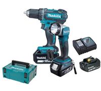 MAKITA Perceuse-visseuse sans fil avec torche 3x Li-ion LXT 18V/3,0 Ah, Makpac DDF482RFJ1