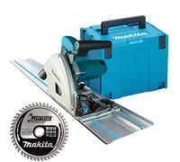 Makita Scie plongeante SP6000J2 - 165 mm - 240 V - Rail de guidage de 1,5 m - Lame 48 T - Électrique - Inclinaison - Coupe près du mur - Design résistant - Possibilité de raccordement à l'aspirateur