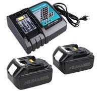 MAKITA18V Lot de 2 batteries de rechange, 18 V, 5500 mAh, avec chargeur DC18RC, compatibles avec BL1860, BL1860B, BL1855, BL1855B, BL1850, BL1850B, BL1860B, DC18RC
