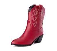 Makmeoyw Bottes Cowgirl Stitched Bottines pour femme Embroidered Bottes Cowboy Bout Pointu Red Bottes Cowgirl Western Stitched Bottines Size 45