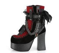 Makmeoyw Femmes's Plateforme Goth Bottines Red Chain Punk Bottes Thick Heel Goth Bottes with Side Zipper Riband Talons Chunky Chaussons Size 45
